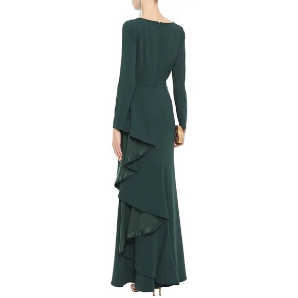 Badgley Mischka Ruffled Stretch-Cady Gown Size 6 Green $880 - Picture 3 of 16